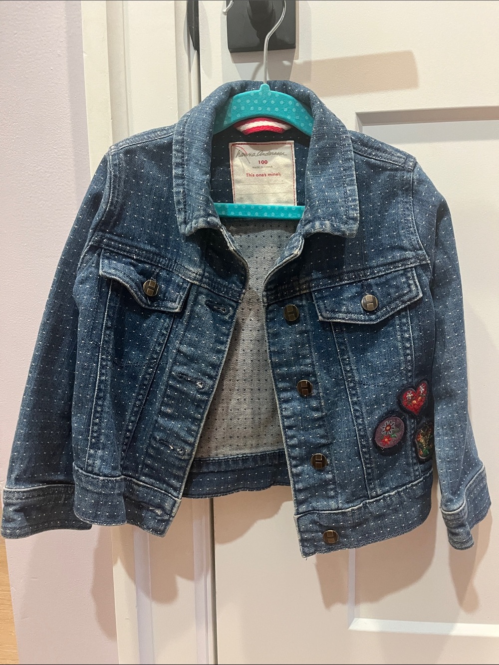 Hanna Andersson Blue Polka-Dot Denim Jacket with Heart Patches
